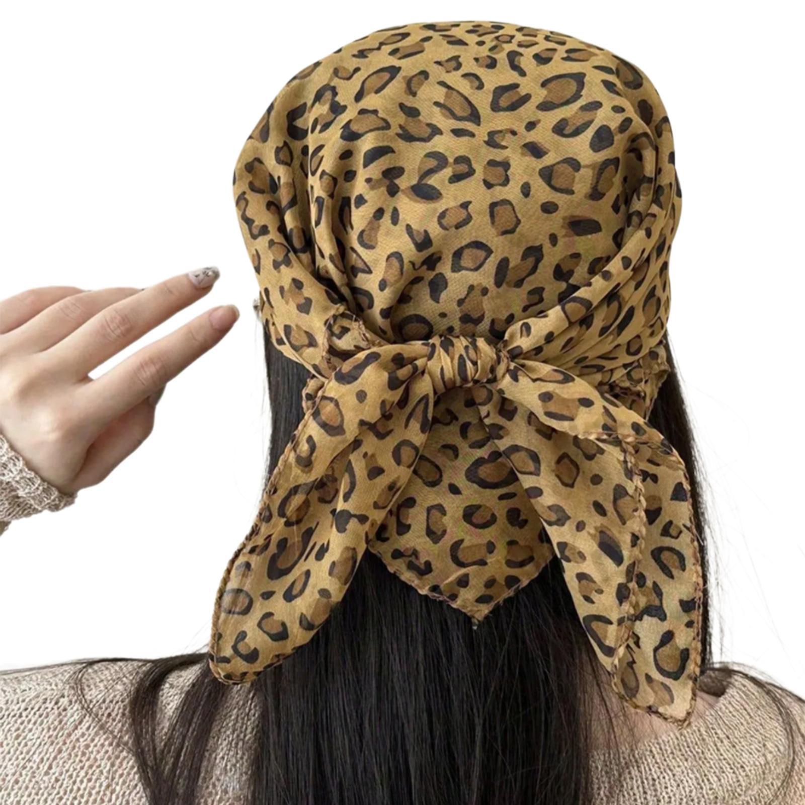 

Fashion Leopard Print Head Scarf Luxurious Silk Headwear with Leopard Print for Special Event 2