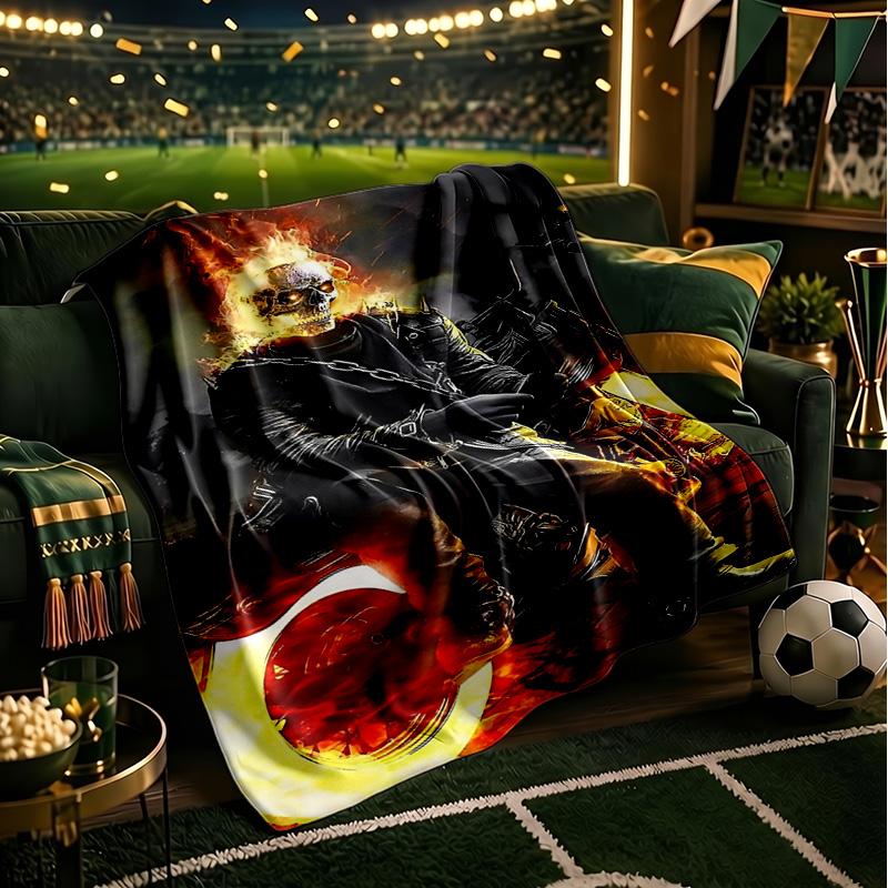 Ghost-Rider On Fire Throws Blanket Flannel Blankets Plush for Couch Bed Gifts for Men Women Travel picnic blanket Christmas fan gifts