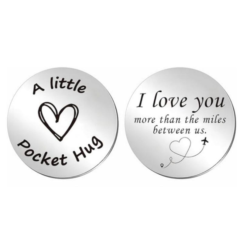 Decision Coin Pocket Hug - Long Distance Relationship Keepsake, Inspirational Gift for Couples, Stainless Steel