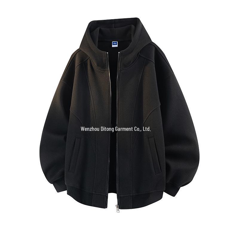 Men's Retro Patchwork Hooded Sweatshirt, 320g, Spring/Autumn Casual Loose Jacket