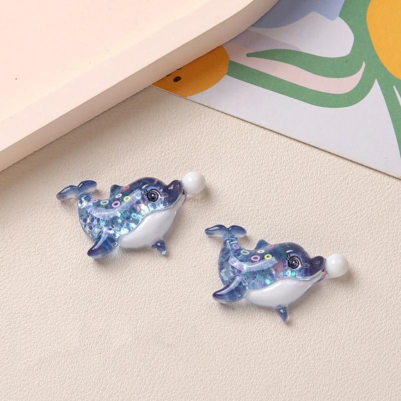 2/6Pcs Resin Sea Animal Figurines Flatback Resin Sea Creature Miniature Ornament for Art Craft Scrapbooking Decoration