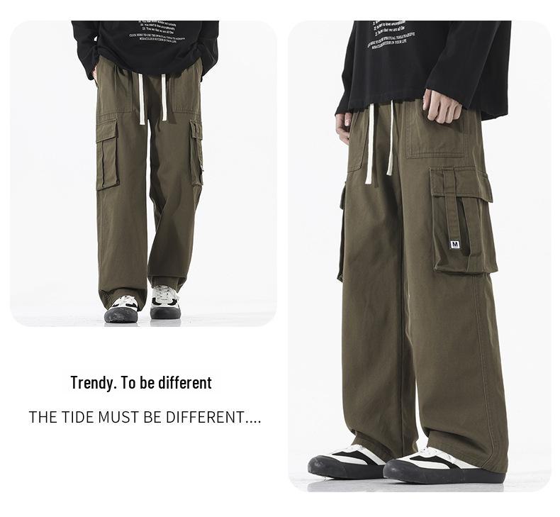 LKTM Men's Retro Multi-Pocket Cotton Drawstring Overalls - Loose Fit Casual Pants