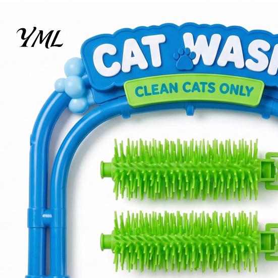 Cat Cleaning Accessories Wash Grooming Station, Self Groomer with Soft Rubbing Brushes, Helper Car Design Massage Scratcher for Indoor Cats Loose Fur