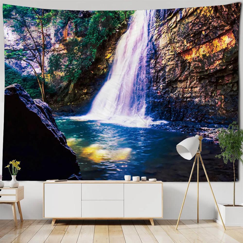 Natural Forest Waterfall Tapestry Bohemian Jungle Wall Hanging Home Art Decoration Living Room Bedroom Background Poster