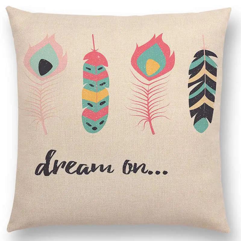 Feather Pattern Decorative Letters Cushion Cover Beautiful Word Be Brave Kind Dream Home Decor Sofa Throw Pillow Case