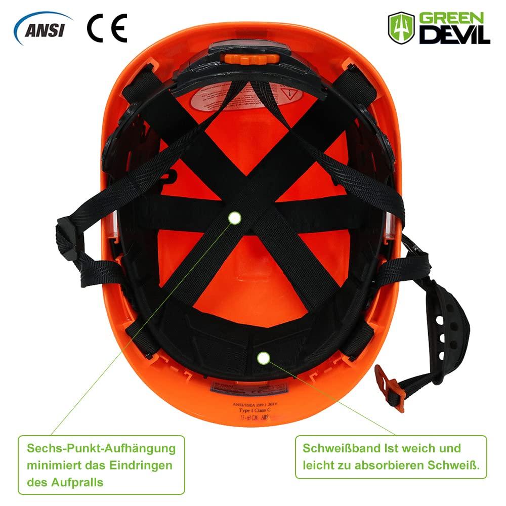 GREEN DEVIL Forestry for Chainsaw Grass Face Construction Retractable Sun Hard Impact EN397 Helmet, Work, Mowing, Guard, Helmet, Visor, Earmuffs,