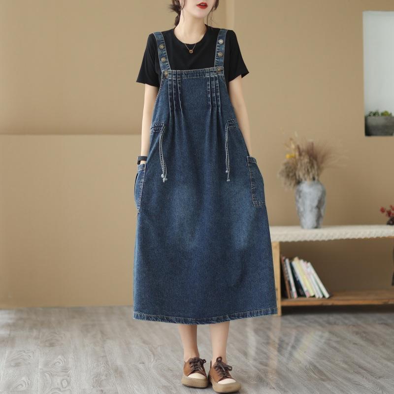 Autumn Japan and South Korea Loose Denim Suspender Skirt Women's Suspender Dress