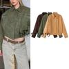 Fall Women's Clothing American Retro Sweet Cool Lapel Long Sleeves Zipper Short Work Clothes Motorcycle Jacket
