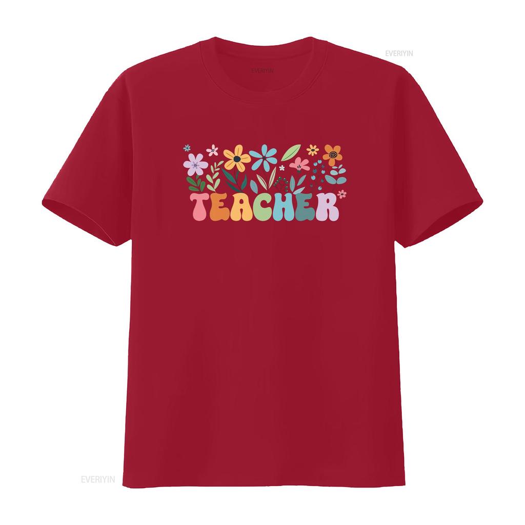 Floral Teacher T Shirt Back To School First Day Of Vintage Casual Homme Stylish Streetwear Designer Clothes Soft