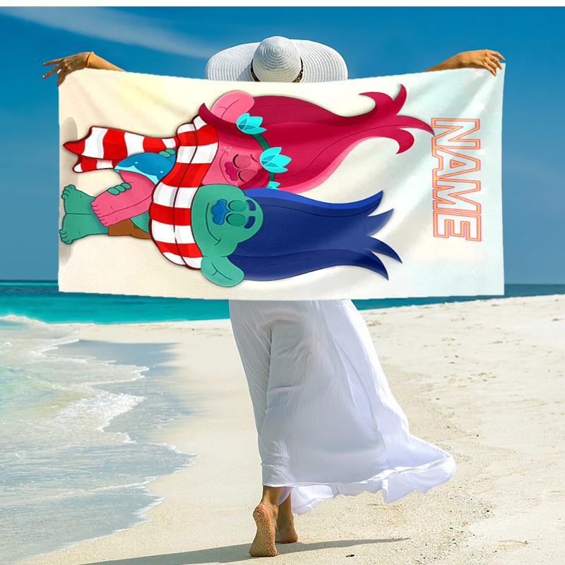 Personalized customized proof beach towel with Trolls pattern - soft, absorbent,quick-drying,perfect swimming,camping&bathing