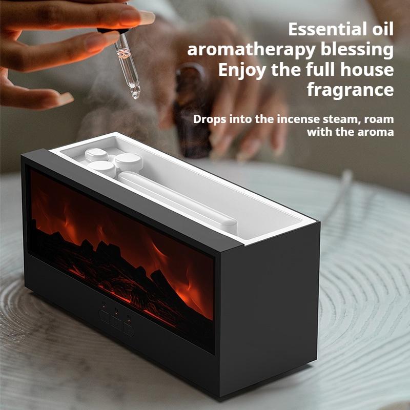 Fireplace Air Humidifier with LED Light Resin  Aroma Essential Oil Diffuser  Remote Control for Home Office Creative Gift