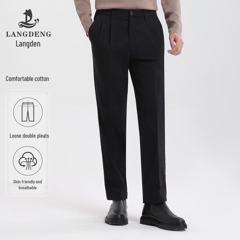 Langdeng Men s Elastic Business Casual Straight-Leg Trousers 38