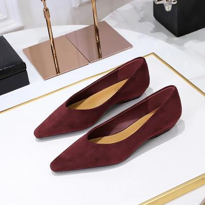Simple and Comfortable Suede Pointed Toe, Shallow Mouth, Low Heel, and Sloping Single Shoes for Women