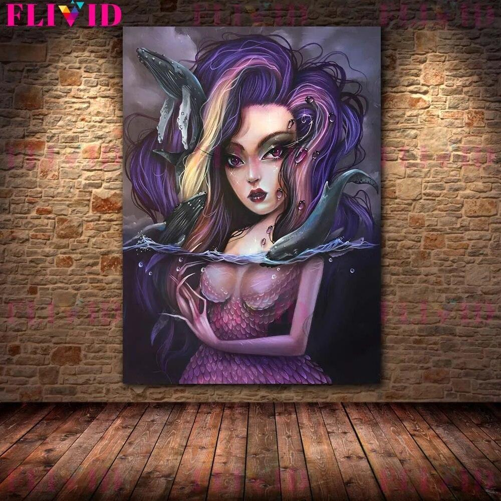 Abstract Sexy Girl Mermaid Posters and Prints Psychedelic Wall Art Canvas Painting Home Decor Wall Pictures For Living Room No Frame