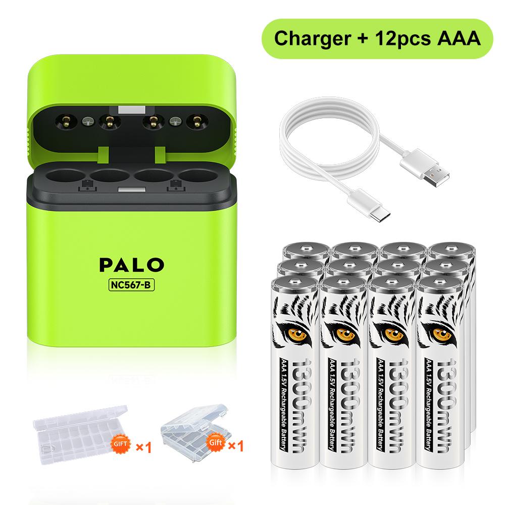 PALO 1.5V AAA 1300mWh Rechargeable Battery Lithium Aaa Batteries for Mouse Toy Remote Control Microphone +TYPE-C Fast Charger