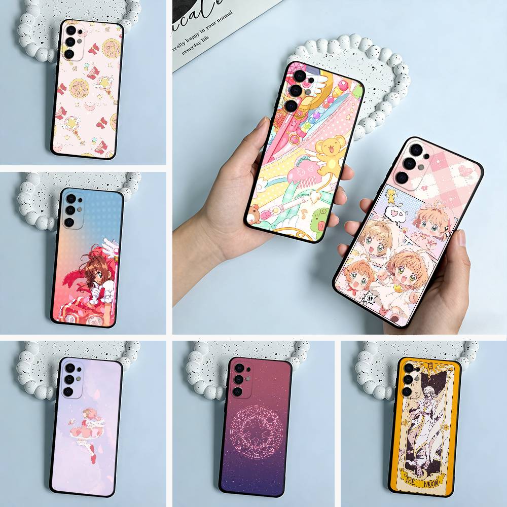 Anime-Karten-Mädchen-Sakura Handyhülle für Samsung S25,S24,S21,S22,S23,S30,Ultra,S20,Plus,Fe,Lite,Schwarz Weiches Silikon