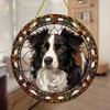 2D Flat Acrylic Border Collie Stained Glass Style Sun Catcher,Round Acrylic Window Hanging Decoration, Animal Theme, Home Decor for Living Room Office