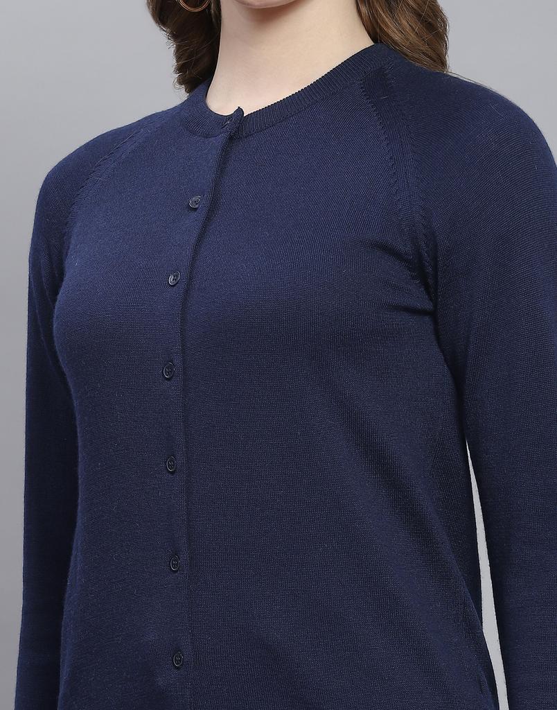 Monte Carlo Navy Solid Round Neck Sweater