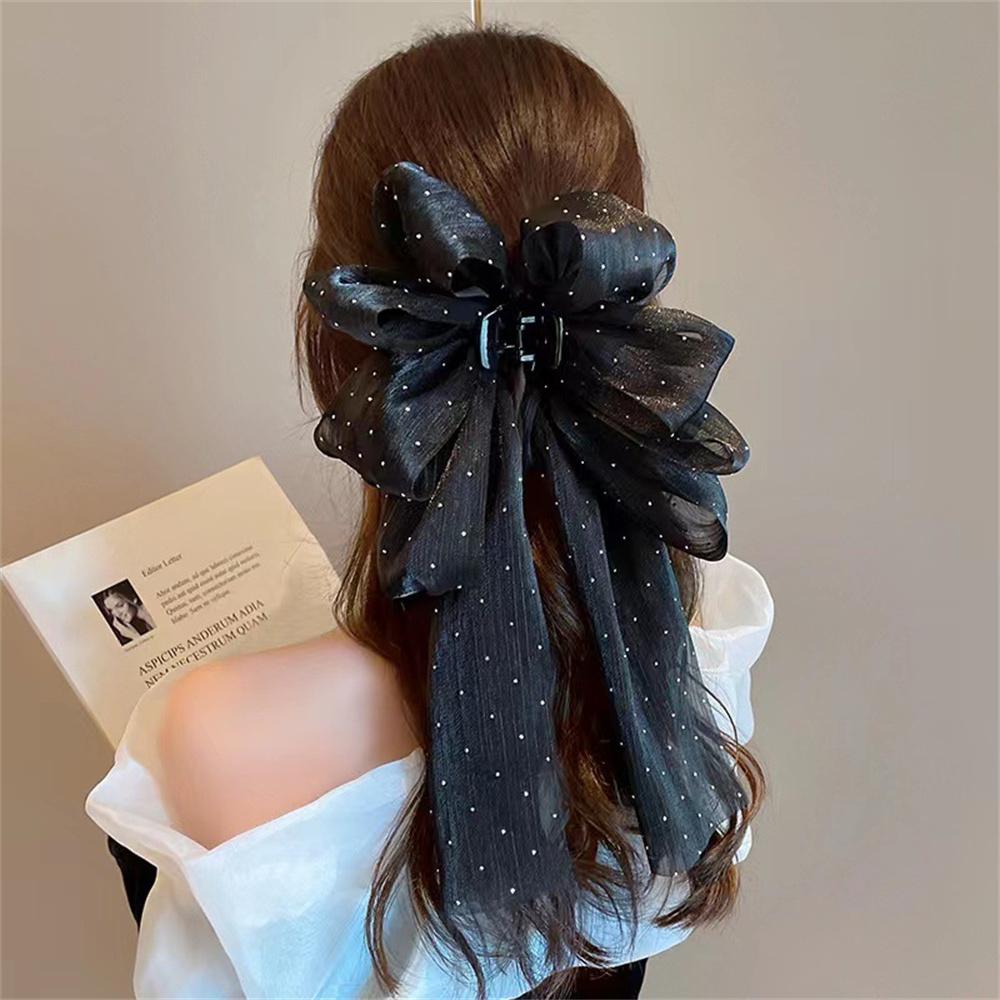 2025 New Fashion Hair Claw Black White Rhinestone Bow Polka Dots Grab Clip Temperament Headdress Women Hairclip Hair Accessories
