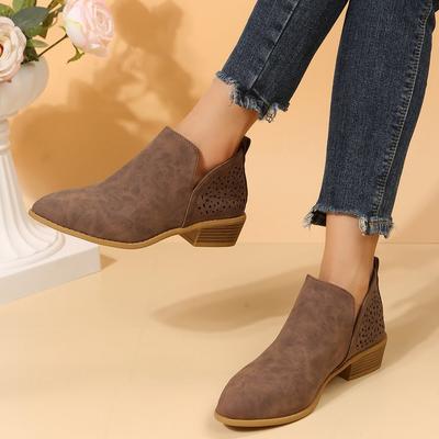 Chelsea Boots Autumn and Winter New Hollow Pointed Low Tube Square and European Beautiful Women Boots