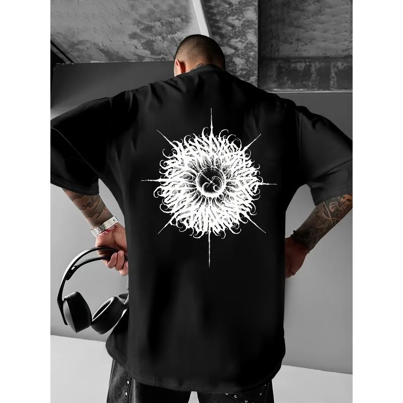 Men s Pattern Print Round Neck T-Shirt, Men s Summer Casual Short Sleeve S