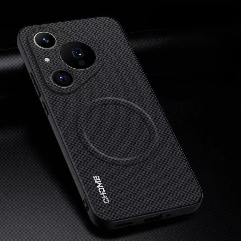 Skin Feel Magnetic Marking Pattern Leather Case for Huawei Pura 80 Ultra Mate 70 Pro Plus Thin for Magsafe Wireless Charge Cover For Pura 80 Ultra чёрный