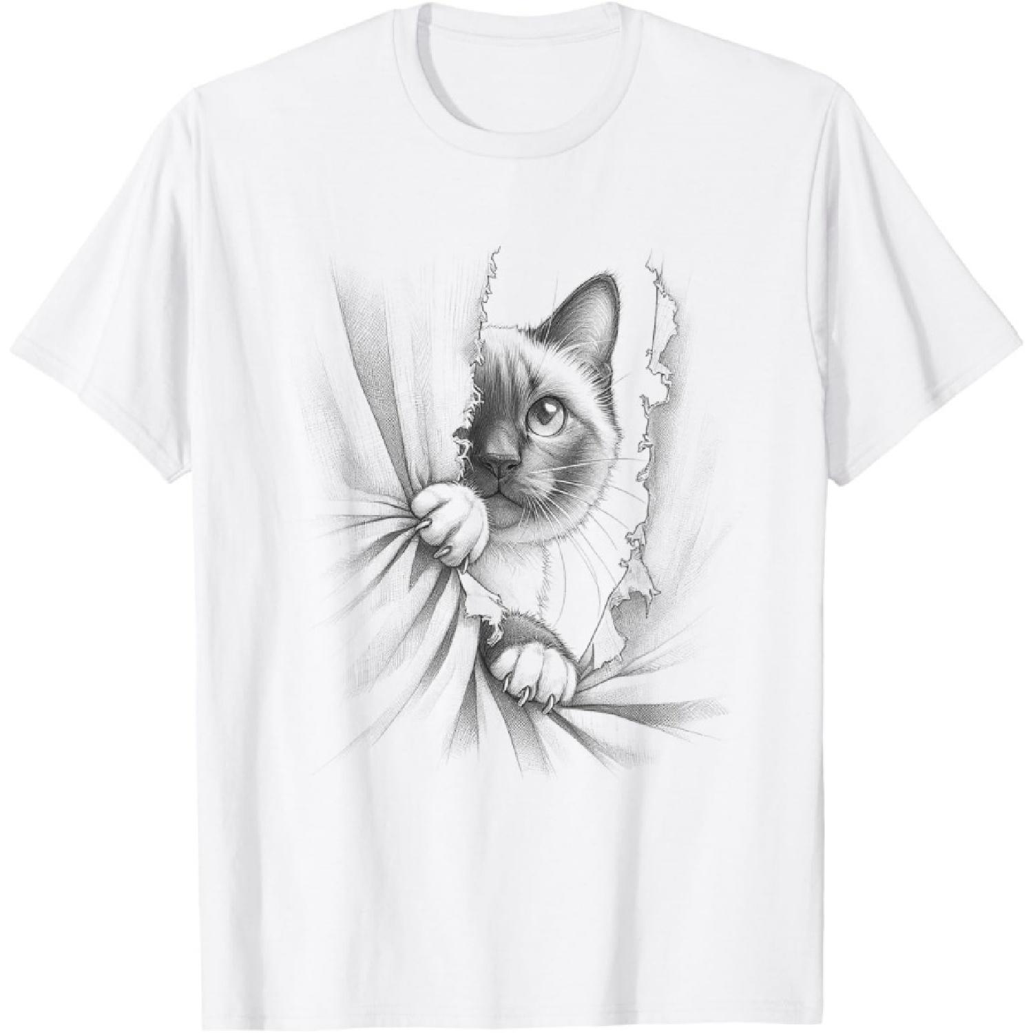 Cute Siamese Cat Peeking Design T-Shirt XXXXXL белый