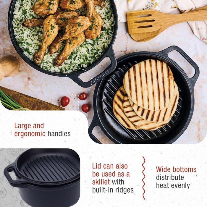 Enameled Cast Iron Induction Cocotte and Pan 27 Cm, Dutch Oven 5.7L, PTFE-Free Victoria 39585 Black