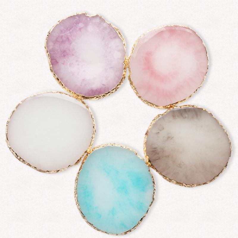 Nail Palette Resin Round  Style Crystal Display Plate Gold Edge Manicure Mixing Tool  Practical Nail Makeup Accessory