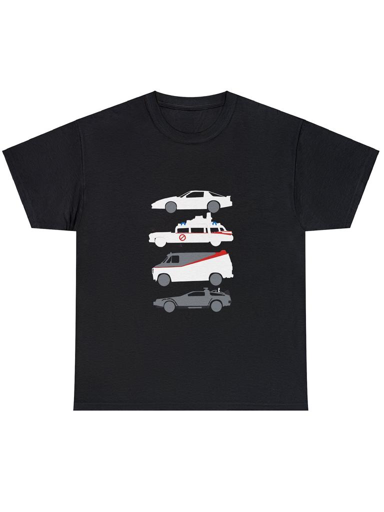 Unisex's Casual Cotton T-Shirt with Unique Car Print - Short Sleeve, Round Neck, Machine Washable