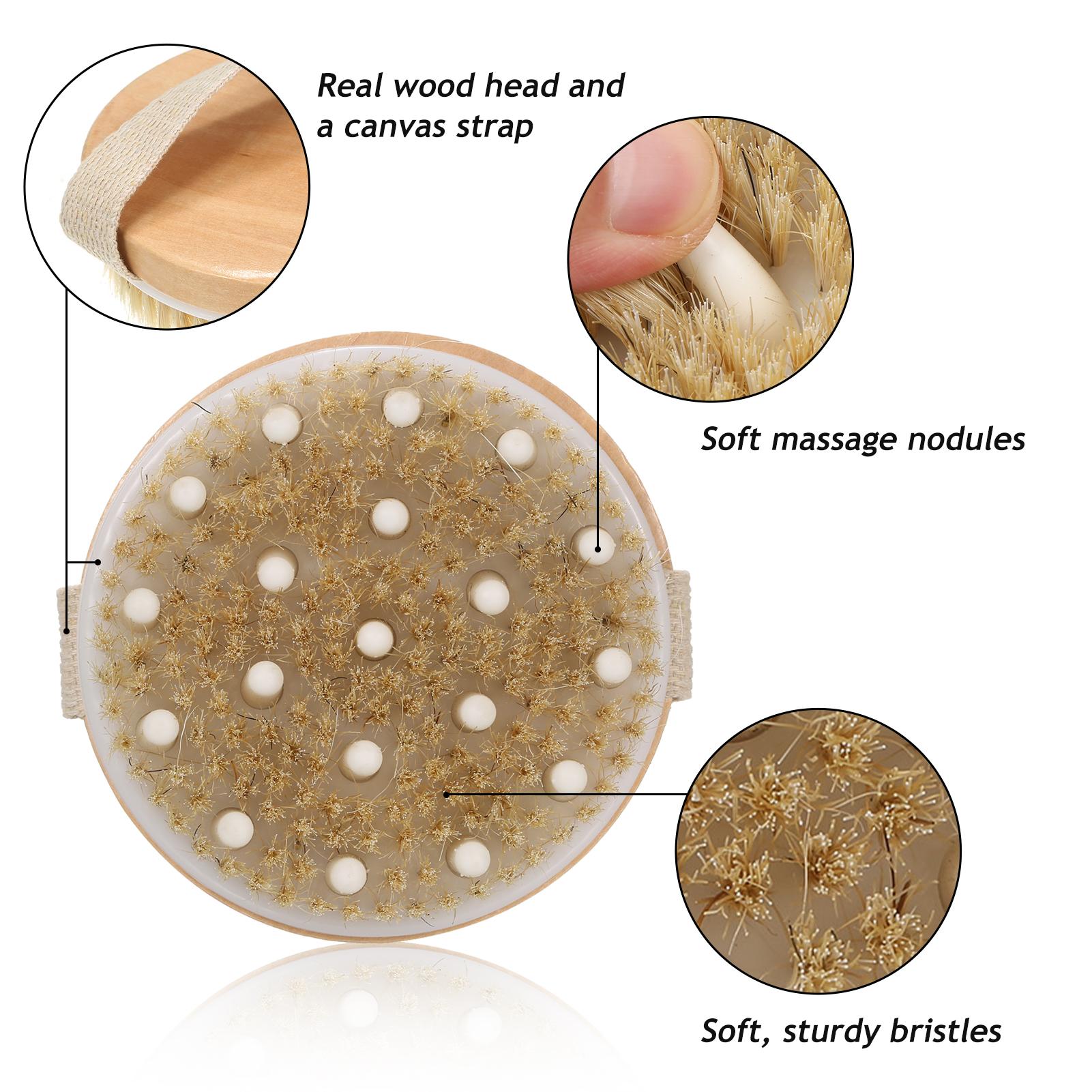 

Body Brush, Natural for Lymphatic Drainage and Blood Circulation, Cleansing Bath Brush for Dry and Wet Skin, with Handle