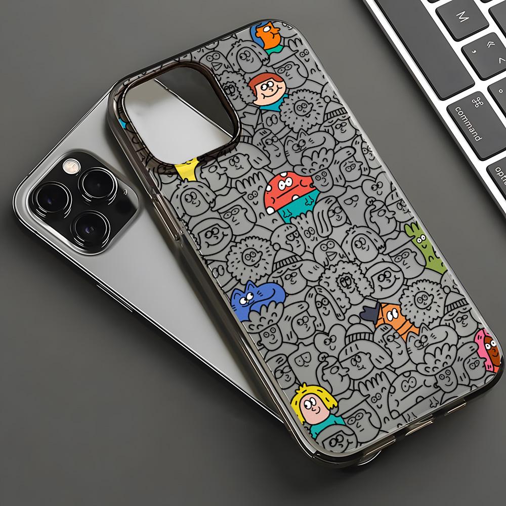 

Чохли для мобільних телефонів для iPhone 11 13 15 Pro Max 12 14 Pro Max Чохол для iPhone 16 15 Plus 13 Pro 12 Матова текстура Намальовані мультяшні квіти iPhone 16 Pro Max чорний