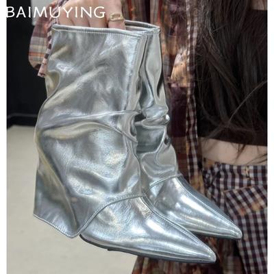 Pointed Toe Ankle Boots Women Leather Fashion Sexy High Heels Shoes 2025 Trend Winter Luxury Pumps Goth Chelsea Botas De Mujer