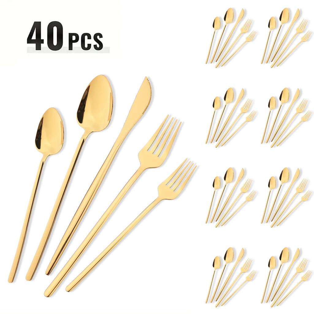 40pcs Rose Gold Dinnerware Set Mirror Fork Knife Spoon Tableware Western Stainless Steel Cutlery Set Dessert Fork Spoon Flatware