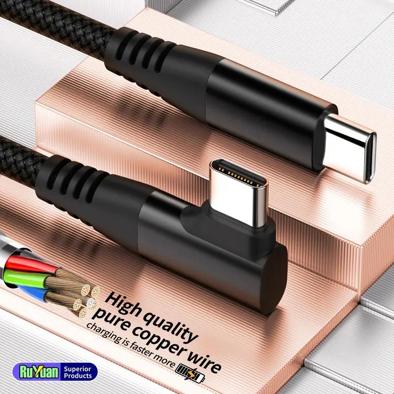 60W 3A USB-C auf Typ-C Schnelllade-Geflechtdatenkabel 90-Grad-Rechtwinkel für iPhone 15 Plus Pro Max Android für iPad