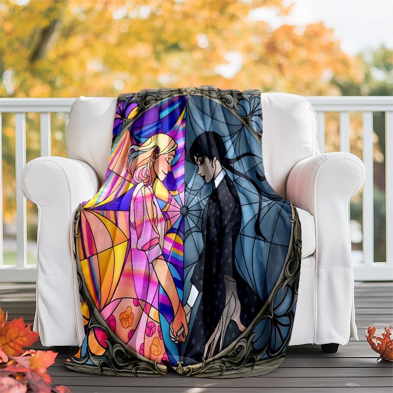 1pc Addams Family Wednesday7 Theme Blanket - Digital Print, Polyester, Cozy for All Seasons, Perfect for Outdoor, and Travel