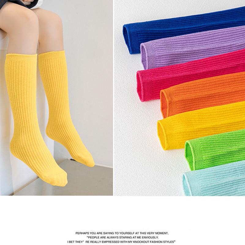 Kids Colorful Striped Knee High Socks 3-10 Years Boys Girls Dance Crew Socks Comfortable Breathable Cotton Tube Socks