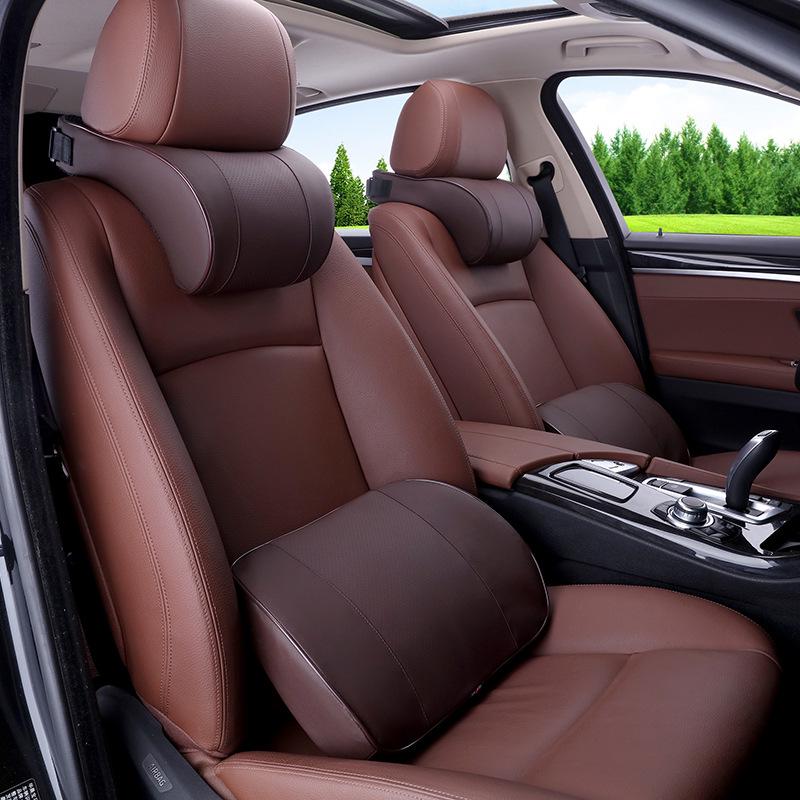 Leather Memory Foam Car Headrest Neck and Lumbar Support Pillow