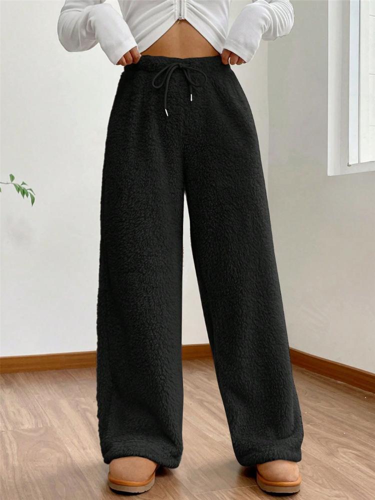 Autumn and Winter Solid Color Fashionable Plush Casual Pants, Loose and Comfortable Plush Warm Pants for Women