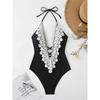 Maillot de bain une pièce en dentelle de couleur unie pour femme, ensemble de bain de plage, maillot de bain, body