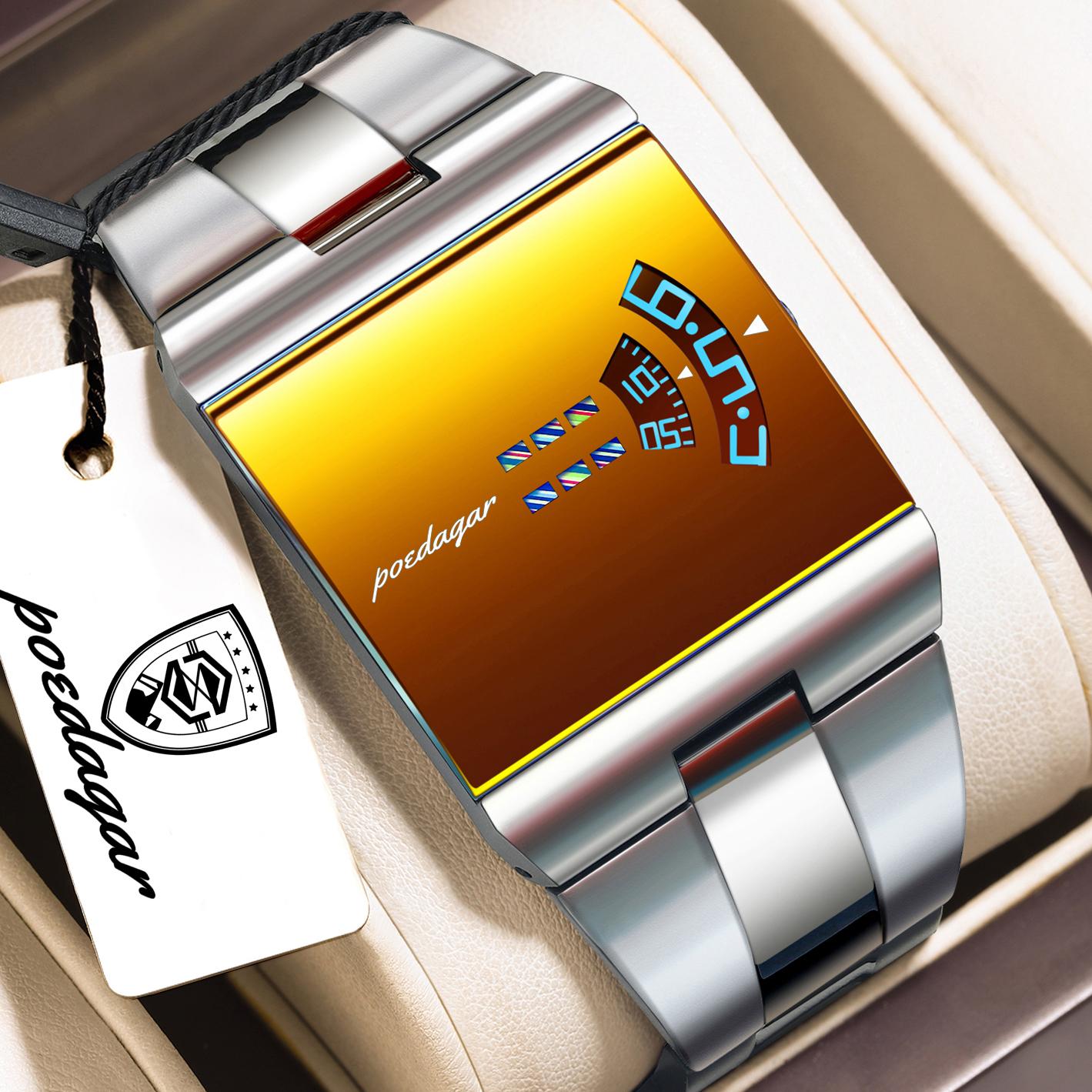 

POEDAGAR Top Rectangle Original Men Watch Waterproof Fashion Man Wristwatch Stainless Steel Quartz Sport Watches+Box срібний/золотий