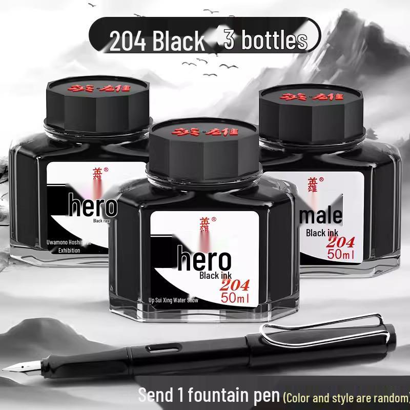 Героическая перьевая ручка и набор стержней: Включает Углеродные чернила, Сине-черные чернила, Красные чернила, Черные чернила, Синие чернила и Красные чернила для перьевой ручки.
