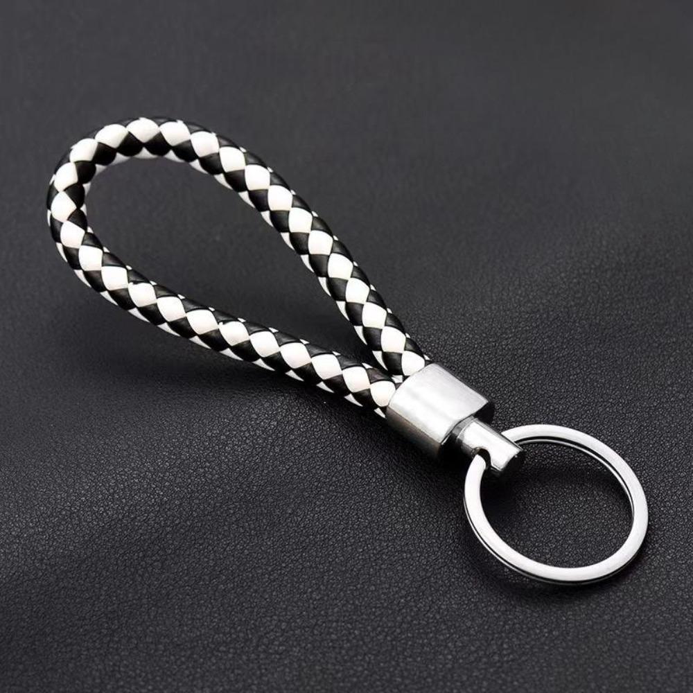 Unisex DIY PU Leather Braided Keychain Woven Rope Pendant Key Ring for Car Bag
