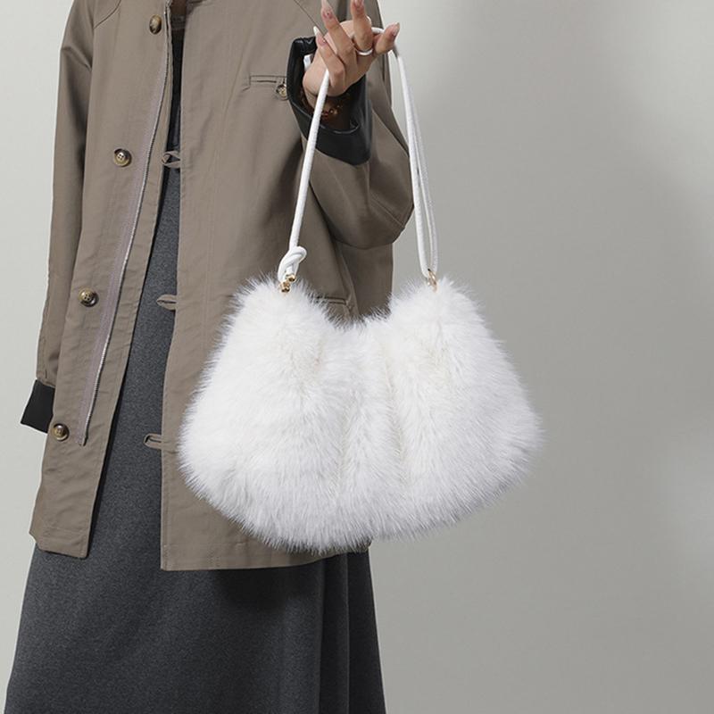 Yogodlns Women's Autumn and Winter Handbag Imitation Fur Fashion Hundred with Plush Bag Solid Color Large Capacity Zipper Shoulder Bag