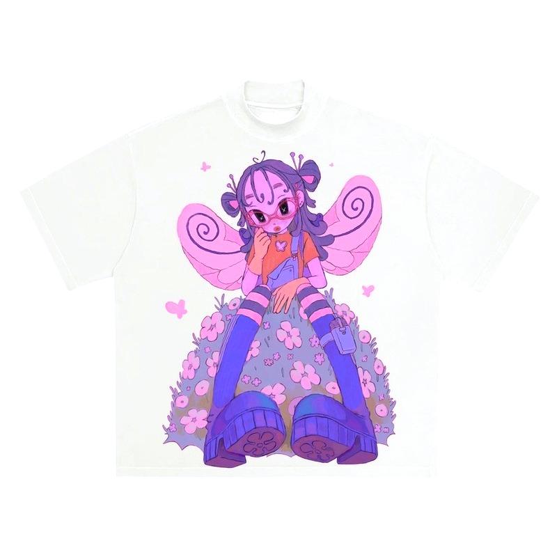 

Kawaii Flower Fairy Graphic Women S T-Shirt Youthful Popularity Vibrant Daily Short Sleeves Casual Style Harajuku Kpop 4XL