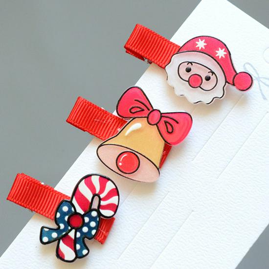 2022 Christmas Holiday Hair Accessories Set: Red Rubber Band, Resin Acrylic Side Clip, Baby Bangs Clip