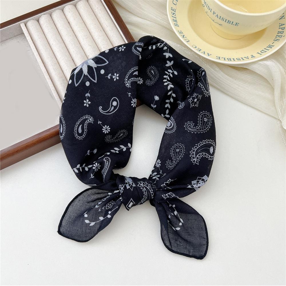 58cm Print Cotton Linen Square Neck Scarf Fashion Soft Floral Bandanas Headscarf Women Turban Head Wrap Elegant Neckerchief