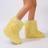 Furry Faux Fur Boots for Women Fuzzy Fluffy Mid Calf Snow Boots Winter Suede Warm Fur Lined Booties Flat Boots Women's Casual Ankle Booties Shoes