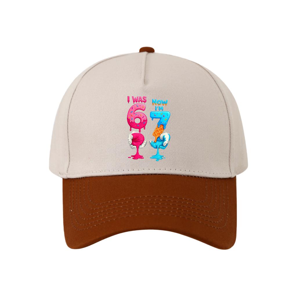 Retro Color Blocked Baseball Cap,Unisex 67 Six Seven   Breathable and Versatile Sun Shading Duckbill Cap