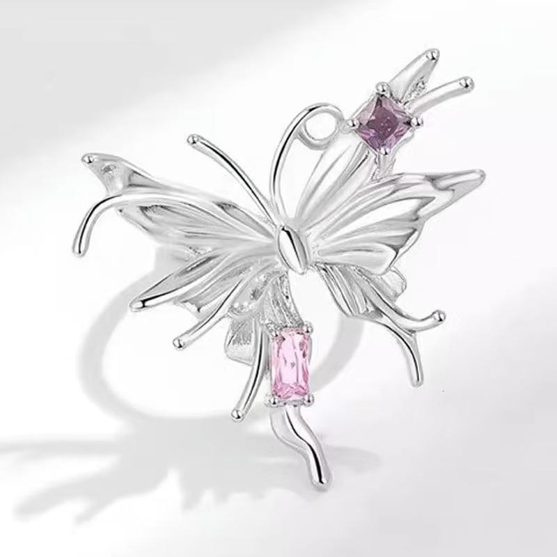 Purple Zircon Butterfly Ring - Adjustable, Forest-Inspired Fairy Style, Trendy Statement Piece серебряный